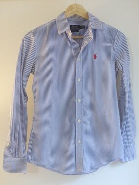 Polo Ralph Lauren Custom Fit Blue White Stripe Button Front Shirt Women’s Size 2